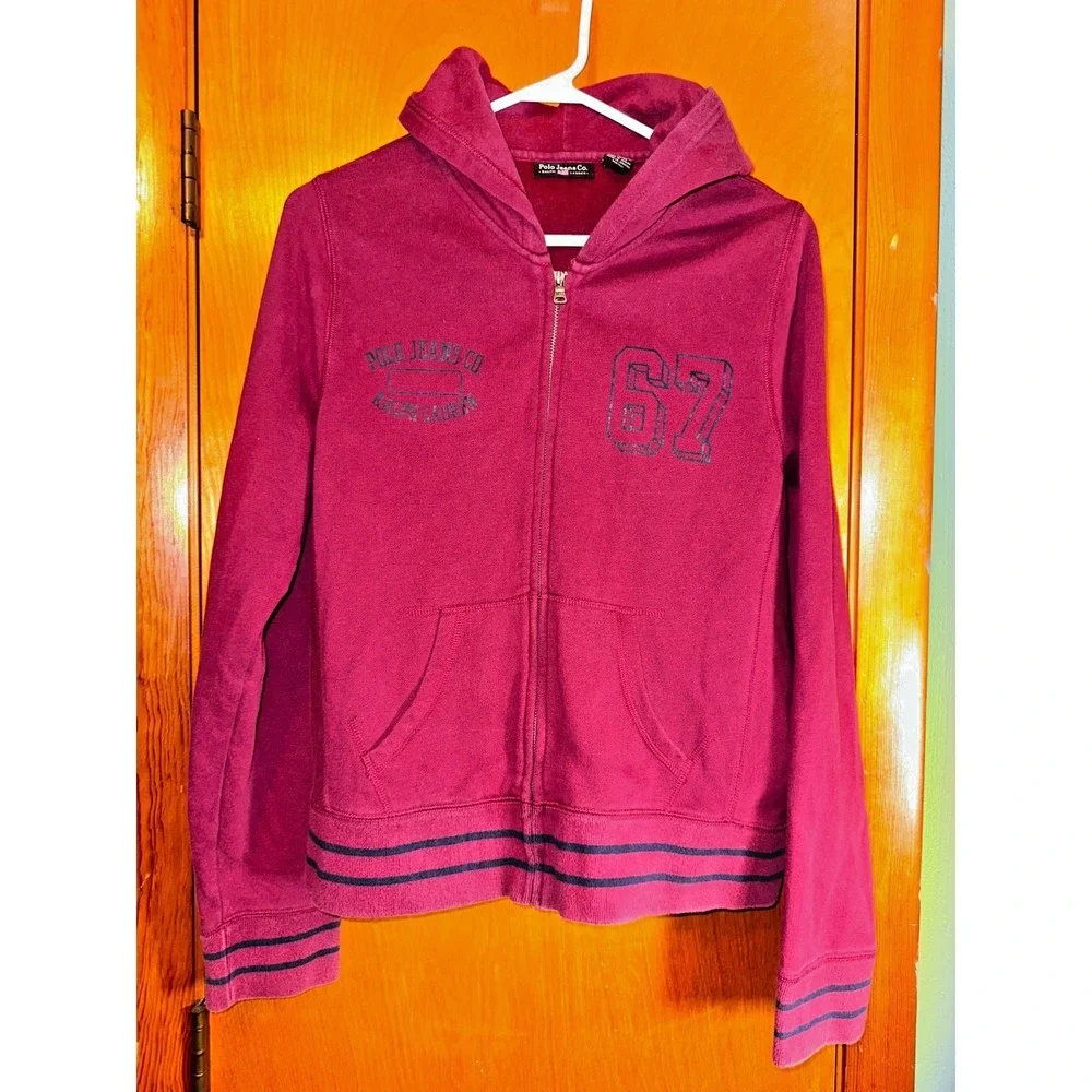 Ralph Lauren Polo Jeans Co Hoodie‎ Full Zip Sweatshirt Mens Large Red Blue